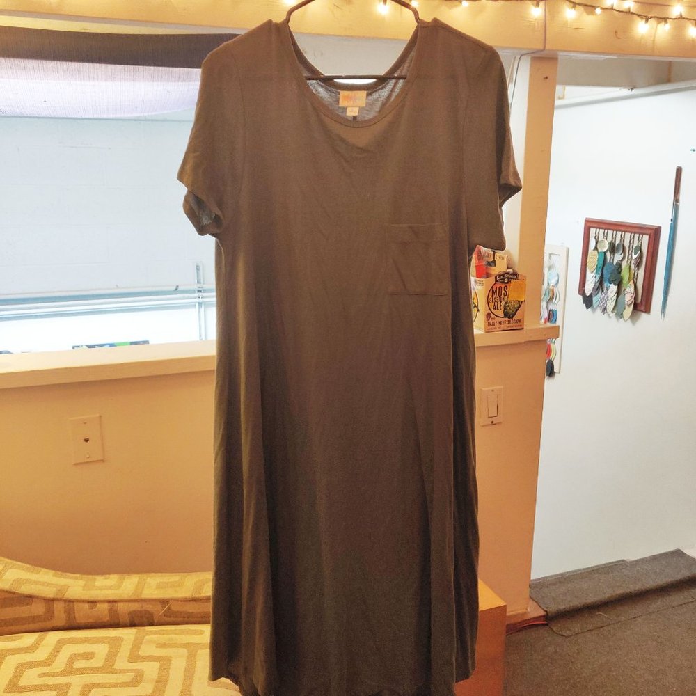 Lularoe Carly Solid Olive Green High Low Dress